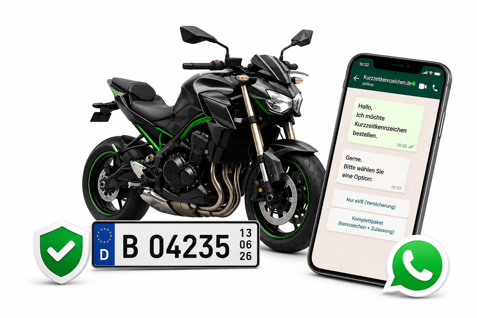 Kurzzeitkennzeichen für Motorrad bestellen